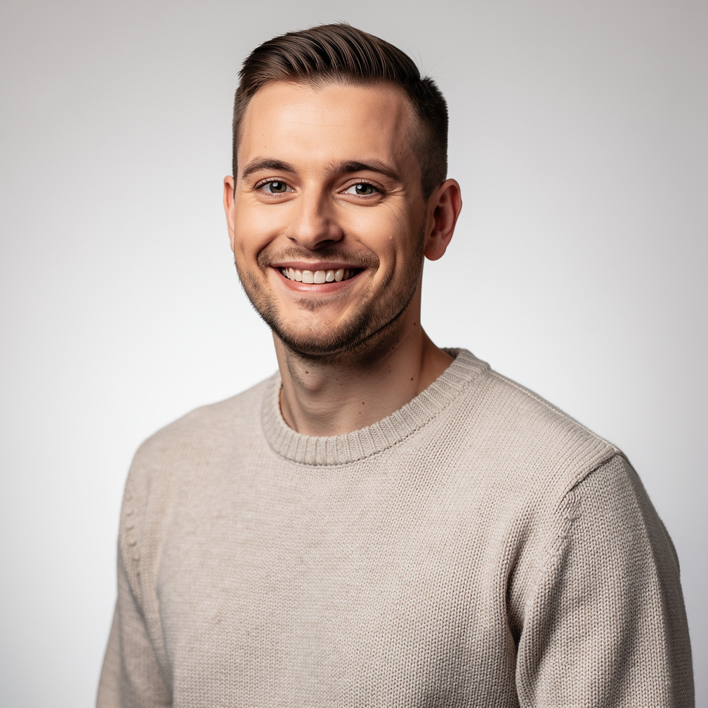 Studio portrait of a young Belgian man, community manager
